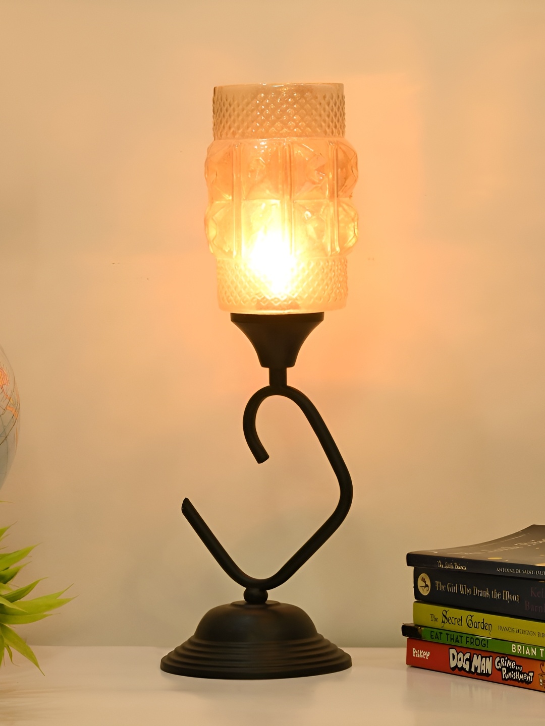 

Afast Brown & Black Textured Cylindrical Glass Table Lamp With Adjustable Cord