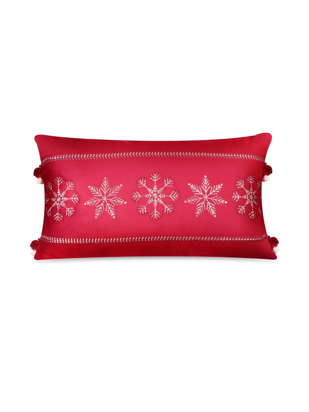 

Mirooh Snowflake Serenade Red & Gold-Toned Embroidered Rectangle Pre-Filled Cushion