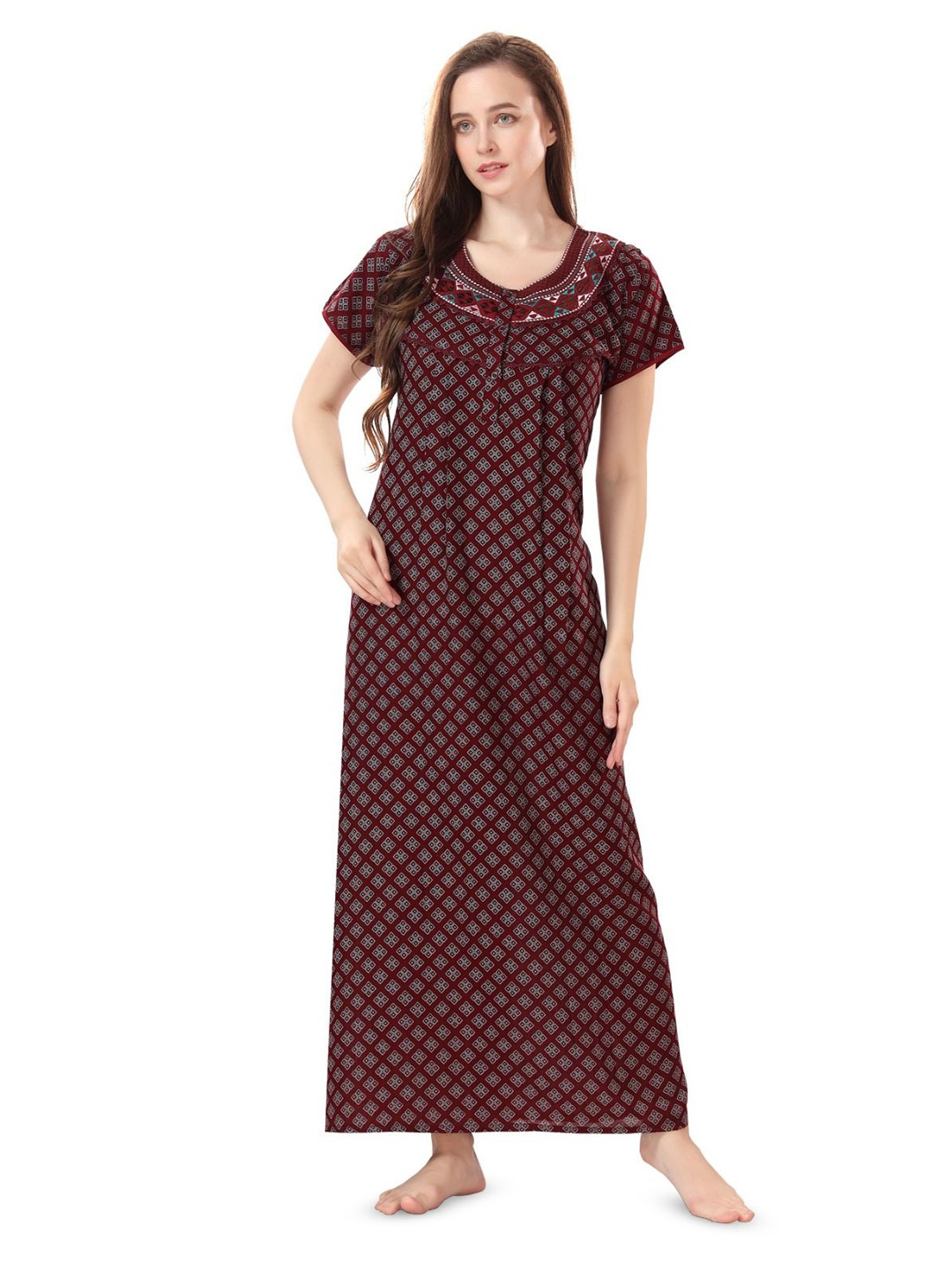 

Soulemo Printed Embroidered Maxi Nightdress, Red