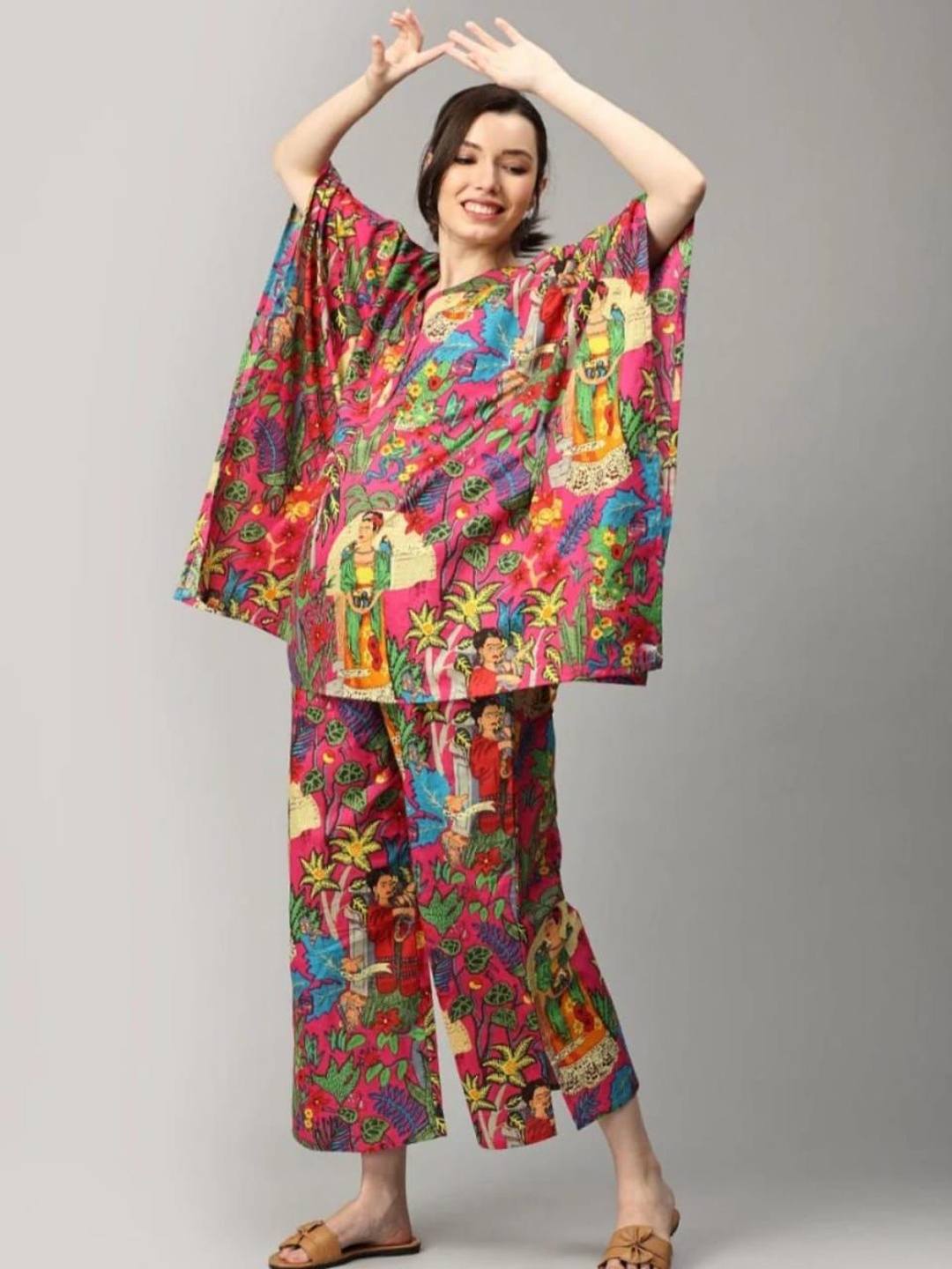 

JAIPURI BUNAAI Printed Pure Cotton Tunic & Trouser Co-Ord Set, Pink
