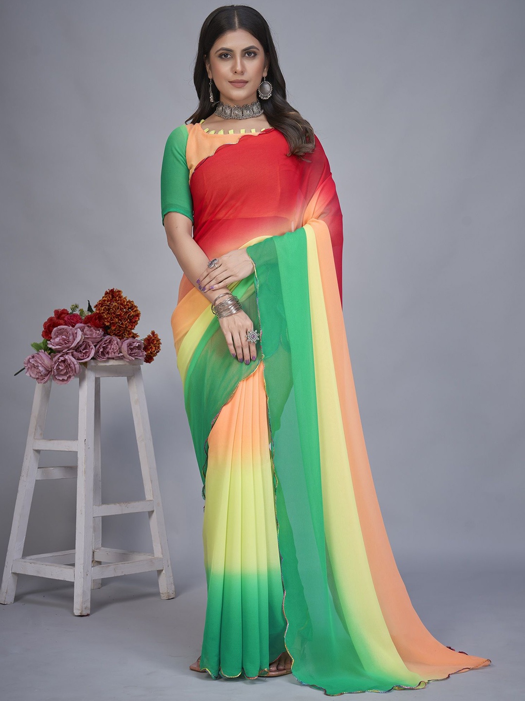 

Aika Ombre Pure Georgette Saree, Green