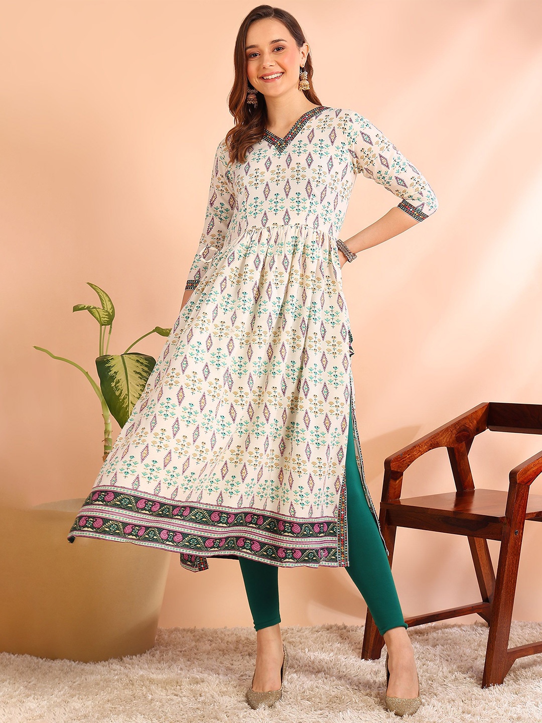 

DSK STUDIO Printed A-line Kurta, Green