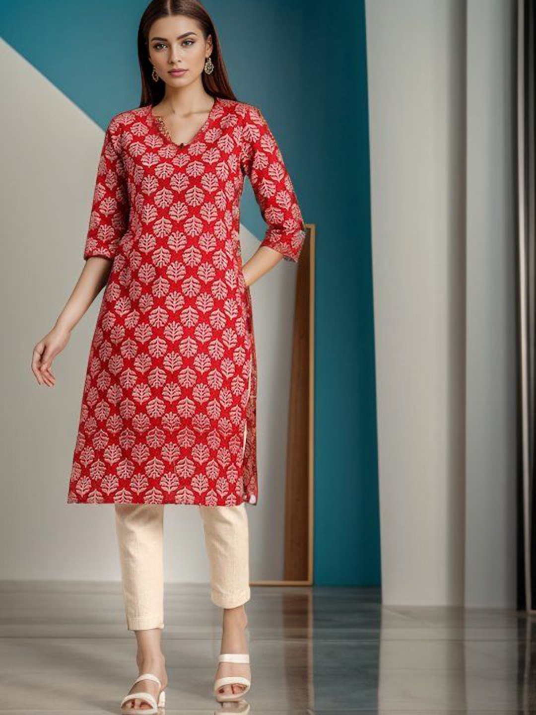 

CHIRAAI Women Ethnic Motifs Floral Kurta, Red