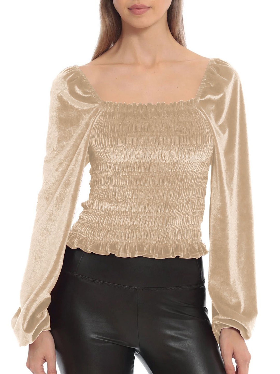 

HERE&NOW Puff Sleeve Top, Beige