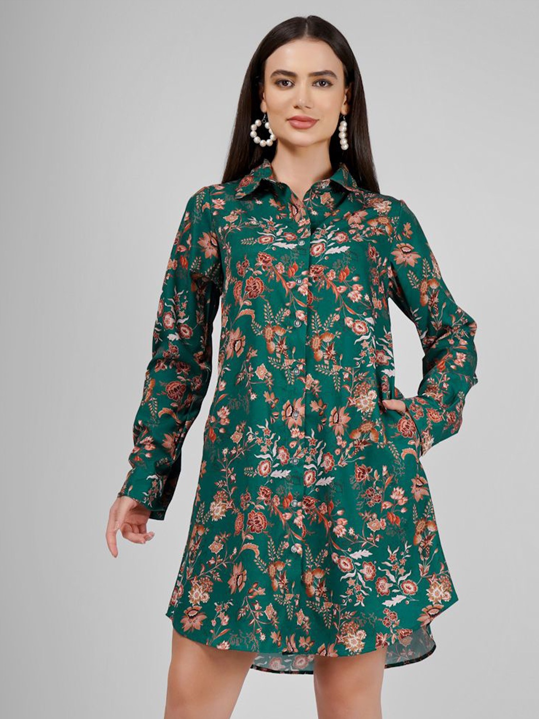 

Sukshat Floral Printed Shirt Dress, Green