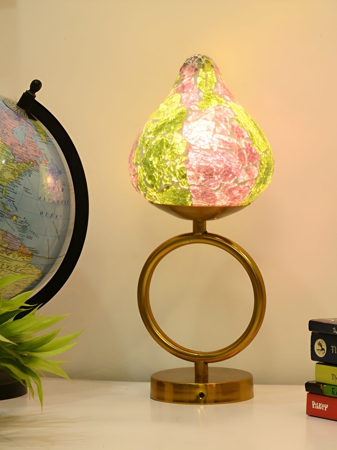 

Afast Pink & Green Textured Traditional Abstract Glass Table Lamp With Adjustable Cord