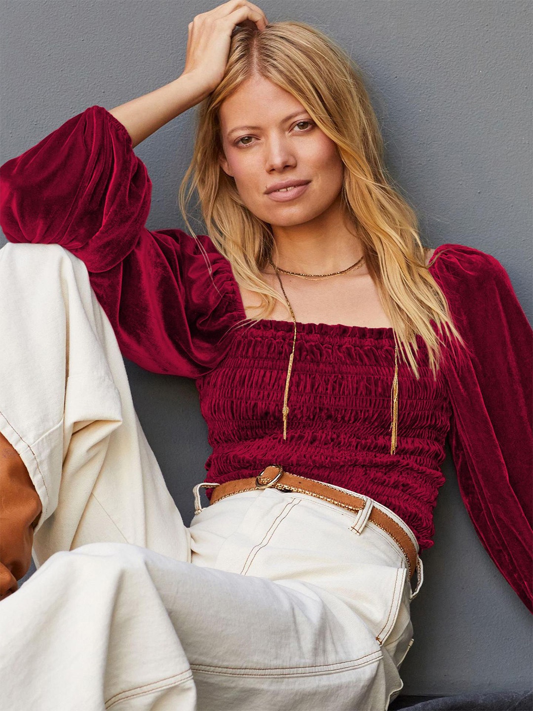

HERE&NOW Puff Sleeve Top, Red