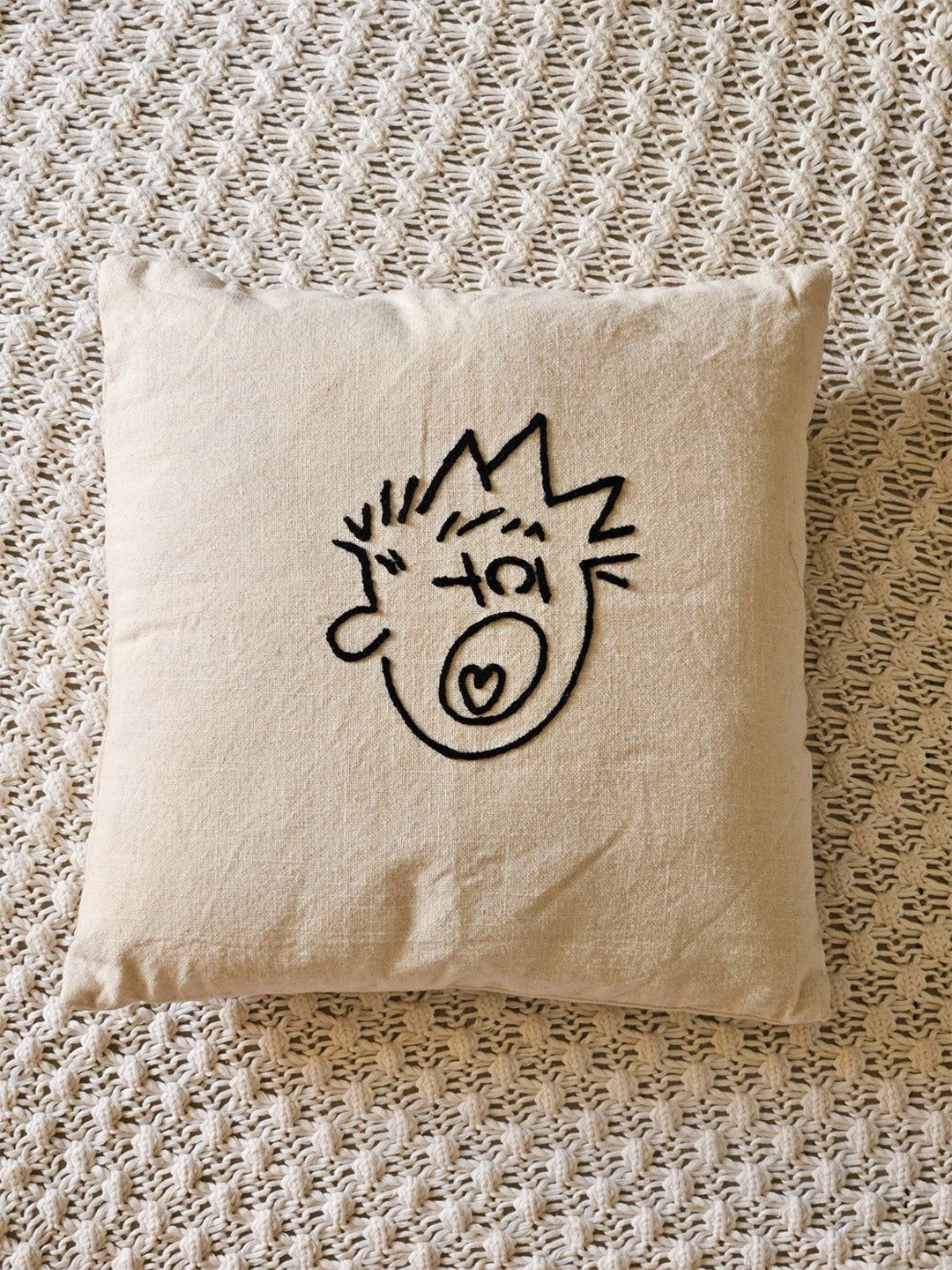 

HYPPY Off White & Black Embroidered Cotton Square Cushion Cover