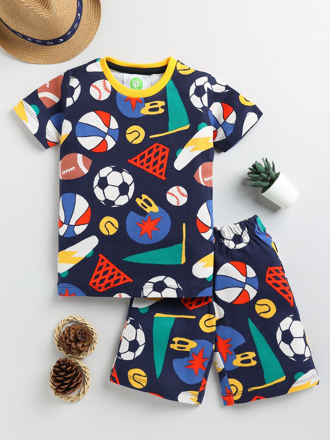 

YK Boys Printed T-shirt with Shorts, Blue