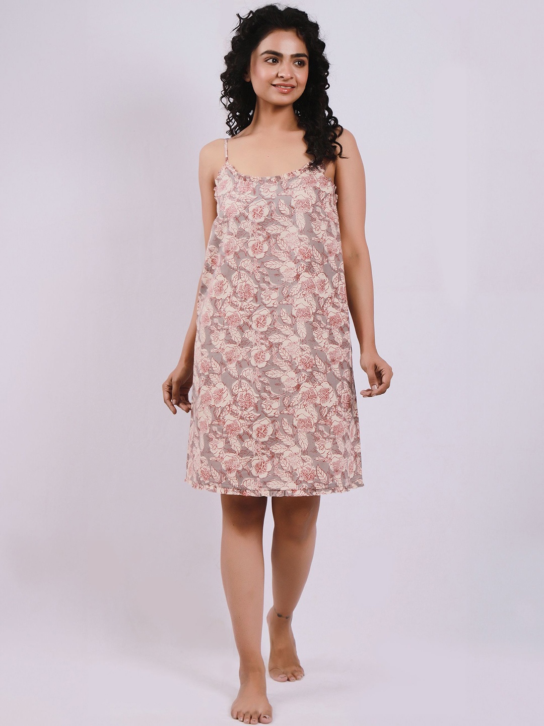 

ETC Printed Knee Length Nightdress ETCND001S, Beige