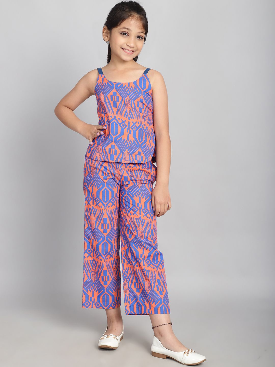 

Baawri Girls Printed Sleeveless Pure Cotton Top With Trouser, Purple