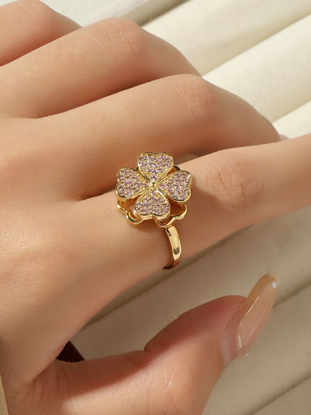 

SALTY Sariah Spinner 14K Gold-Plated & Stone-Studded Adjustable Finger Ring