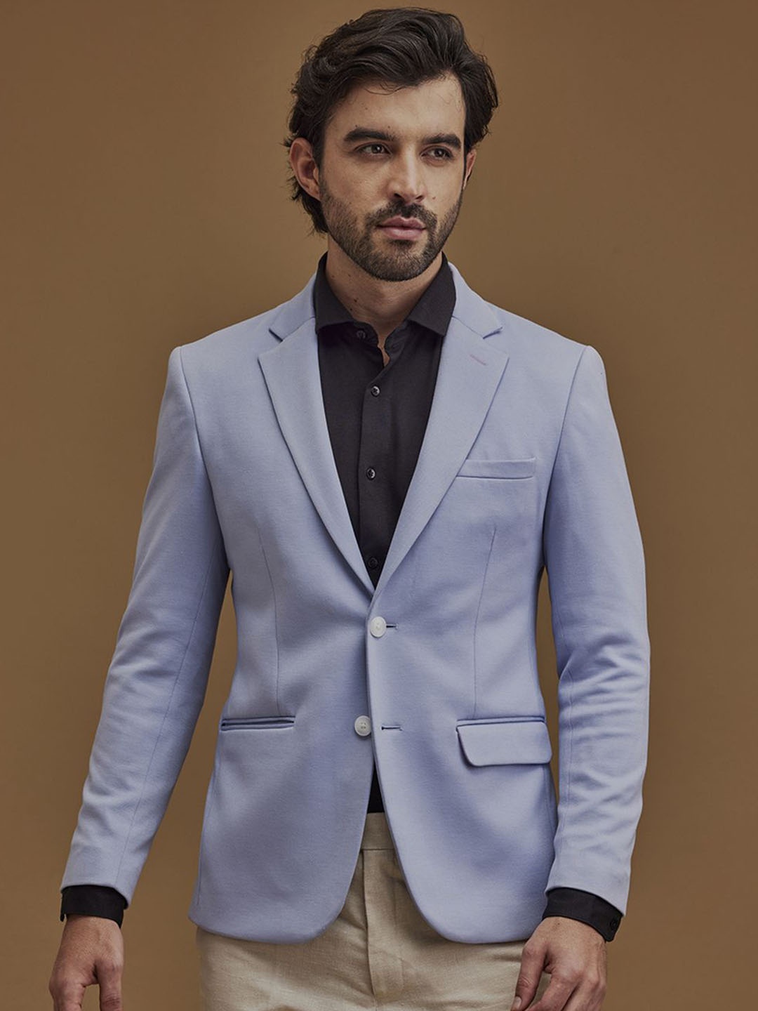 

Neumen Notched Lapel Single-Breasted Formal Blazer, Blue