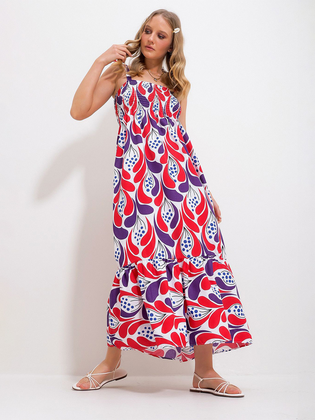

Trend Alacati stili Printed Sleeveless Maxi Dress, Red