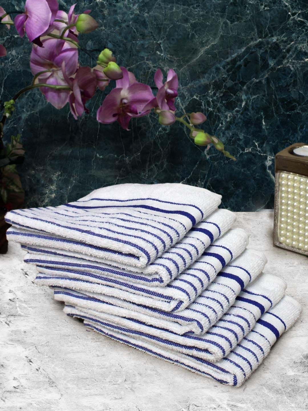 

Aura Blue & White 6 Pieces Striped Pure Cotton 150 GSM Hand Towels