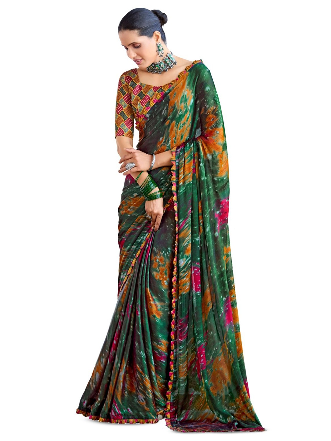 

CHUDIYA Satin Saree, Metallic