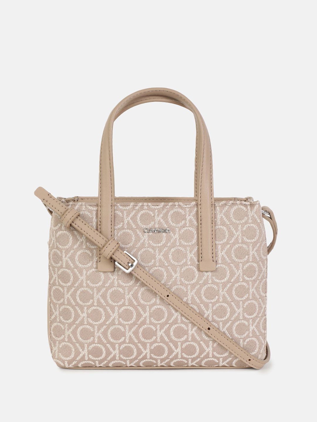 

Calvin Klein Jeans Structured Sling Bag with Cut Work, Brown