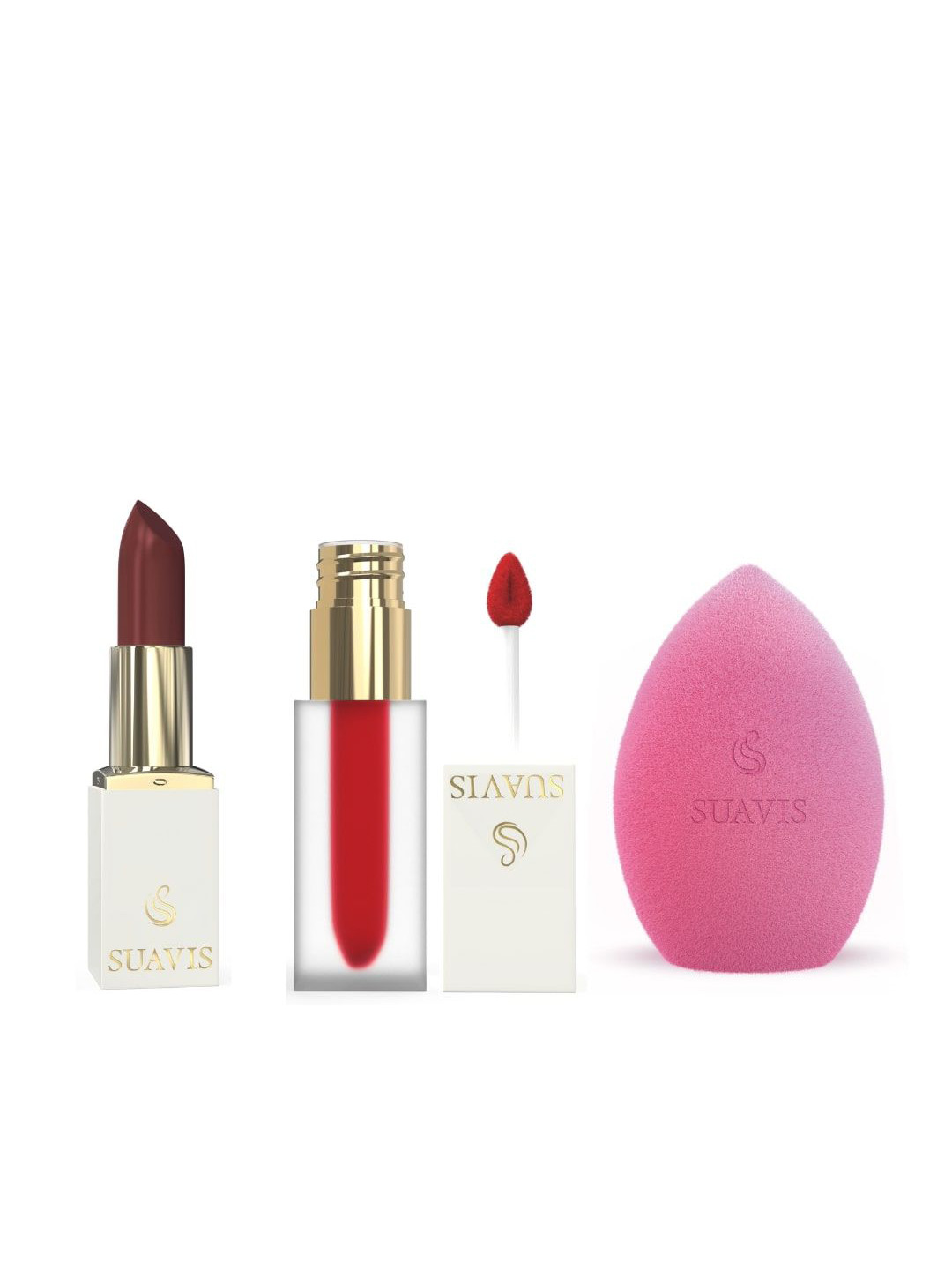 

SUAVIS Matte Lipstick Combo With Blender- 102 Rum Raisin 212 Red Wine, Pink