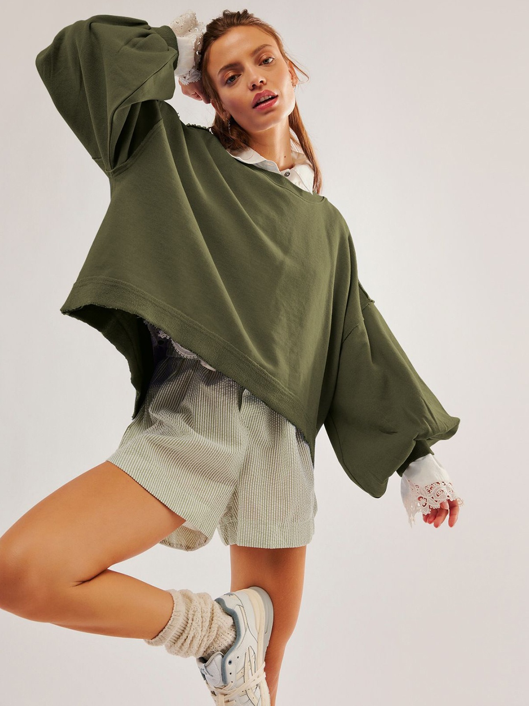 

HERE&NOW Women Printed Sweatshirt, Green