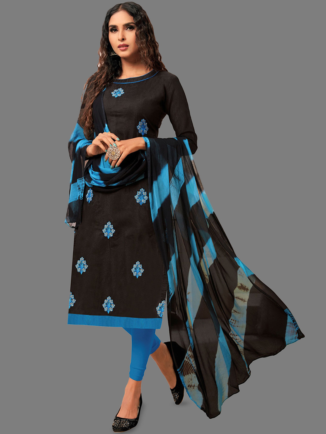 

Aika Embroidered Pure Cotton Unstitched Dress Material, Black