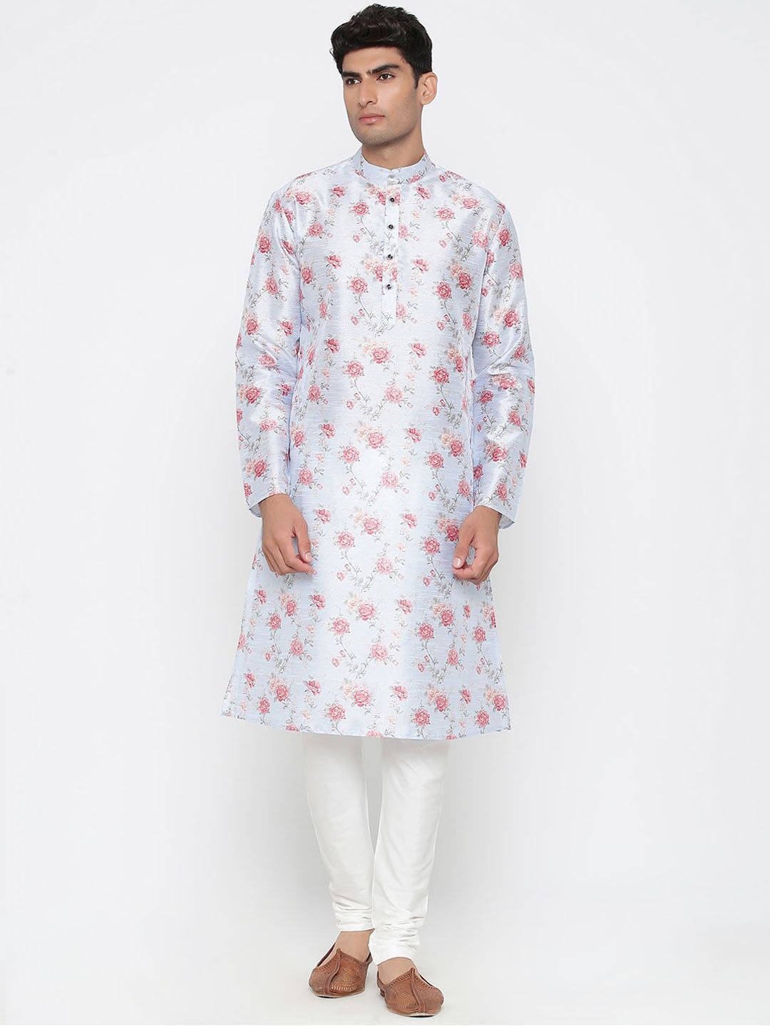 

Tistabene Floral Printed Mandarin Collar Straight Kurta, Grey