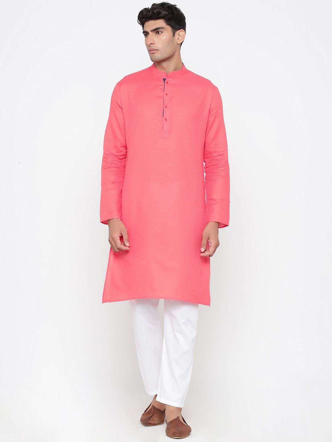 

Tistabene Geometric Mandarin Collar Straight Kurta, Pink