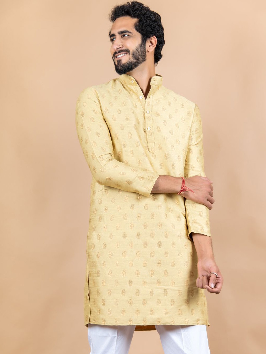 

Tistabene Ethnic Motifs Woven Design Straight Kurta, Beige