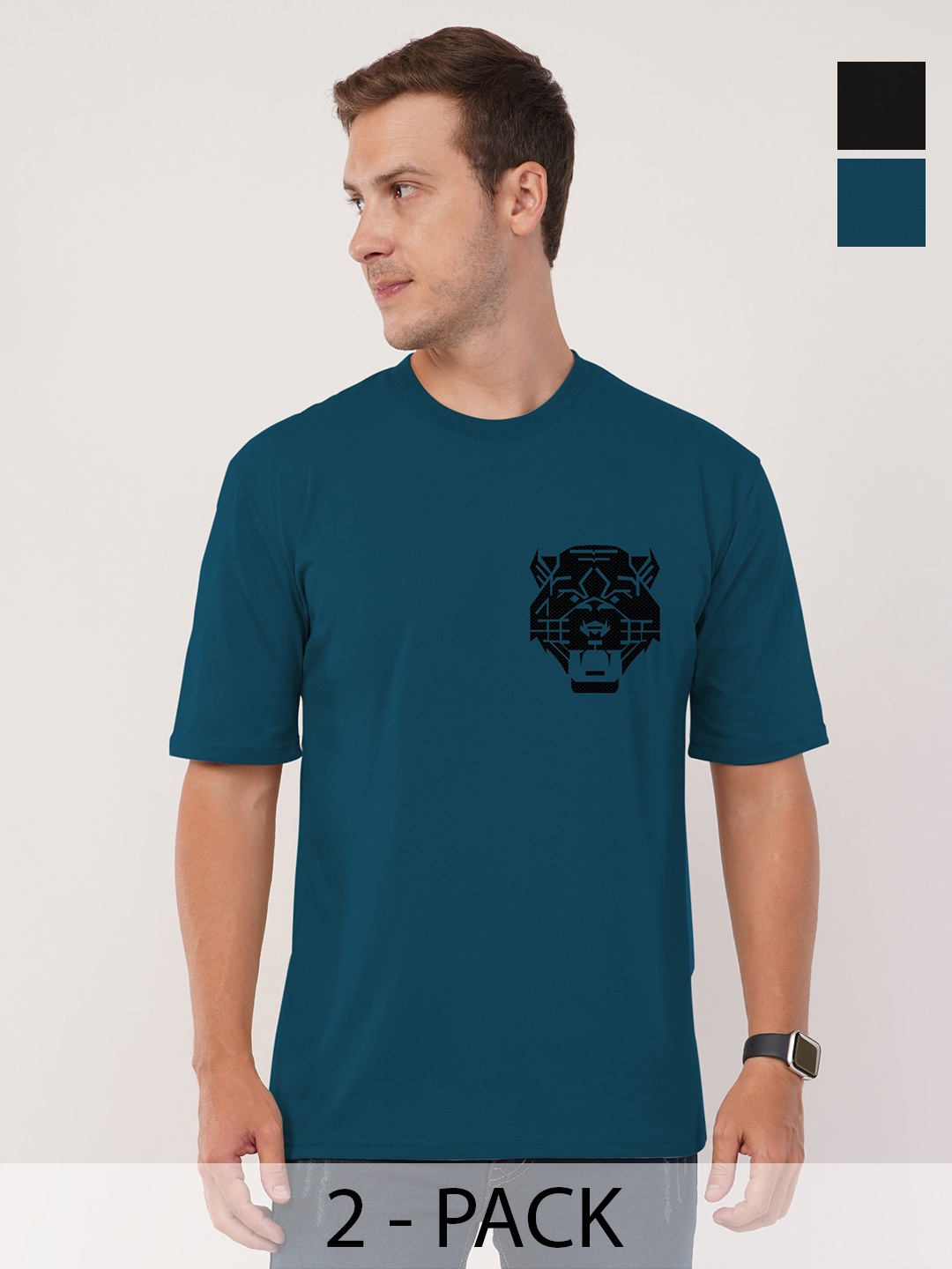 

AUSK Men 2 Printed Raw Edge T-shirt, Black