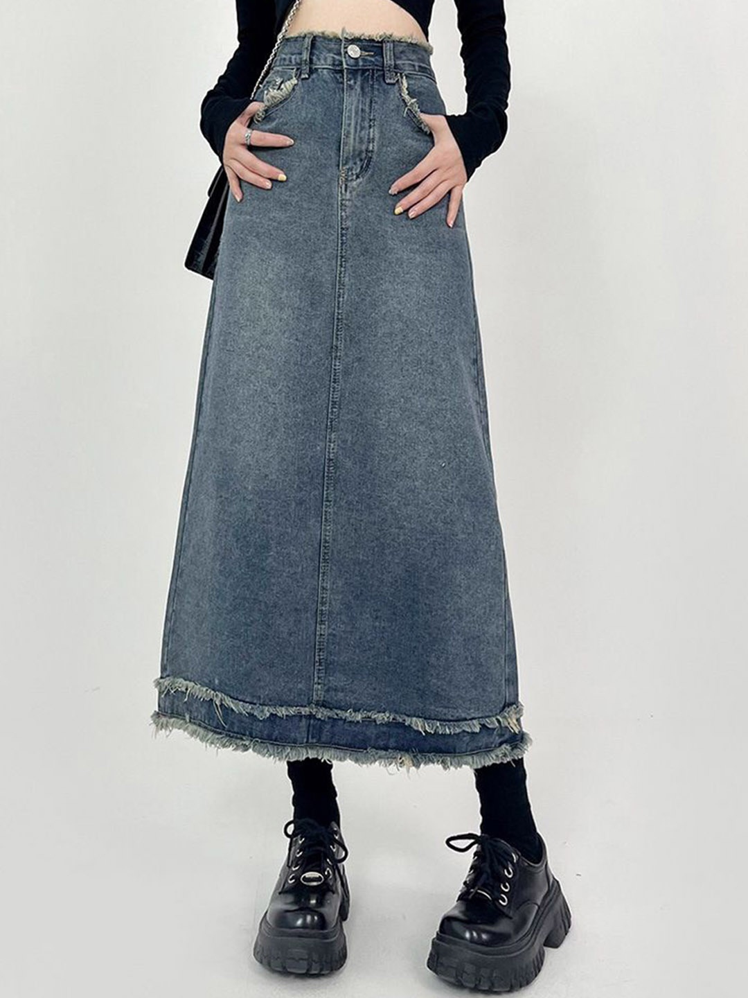 

StyleCast Women Pure Cotton A-Line Midi Skirts, Blue