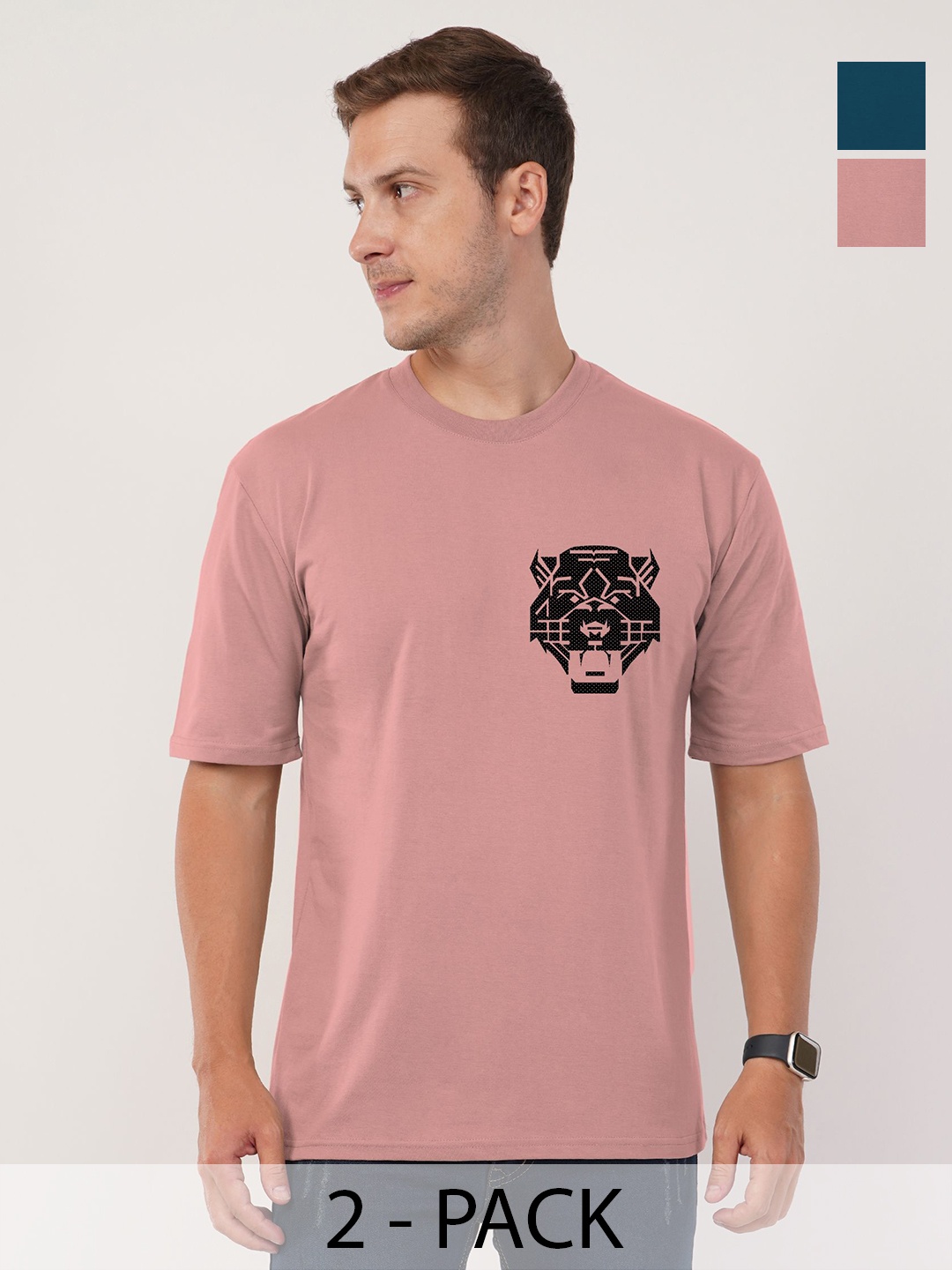 

AUSK Men 2 Printed Raw Edge T-shirt, Peach