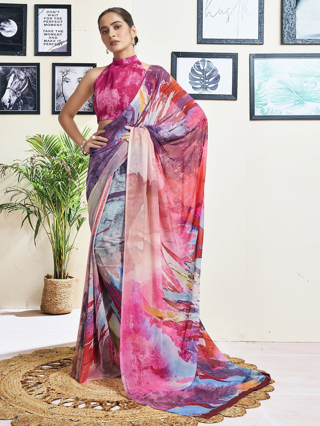 

Mitera Pure Georgette Saree, Purple