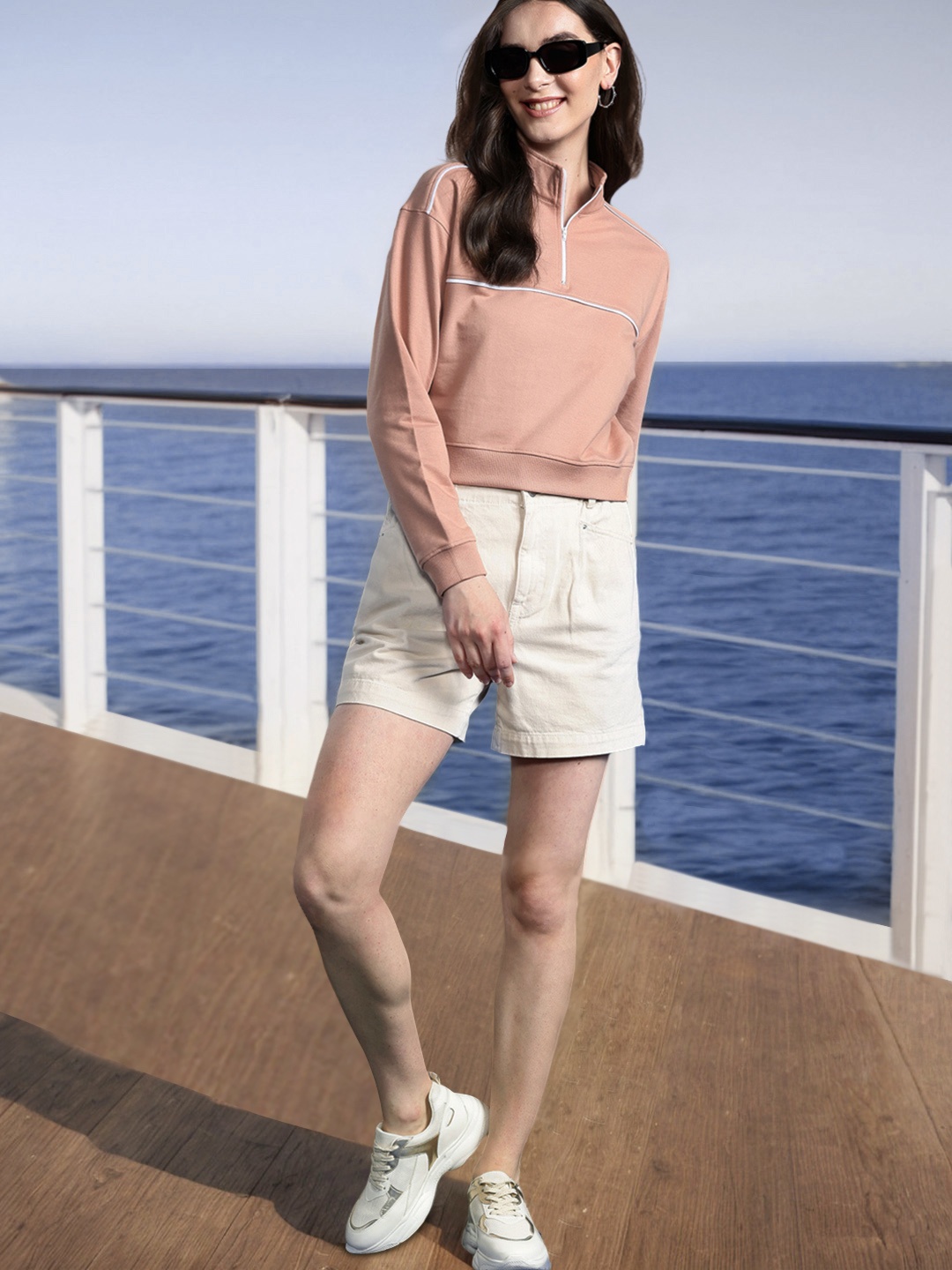 

Mast & Harbour Women Solid Sweatshirt, Peach