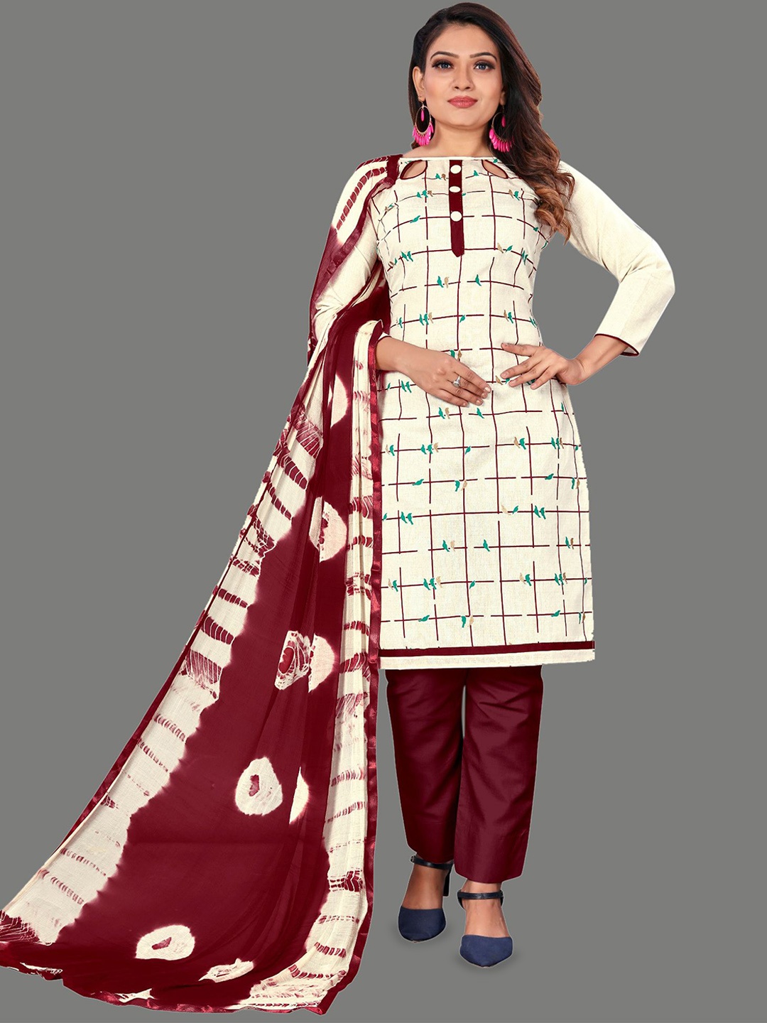 

Aika Embroidered Pure Cotton Unstitched Dress Material, Maroon