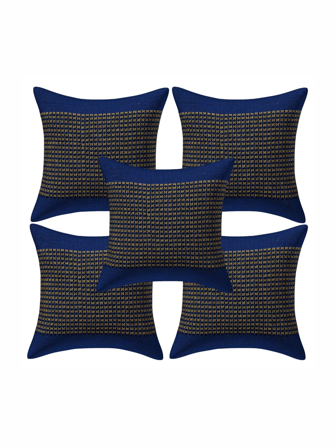 

Creeva Blue & Mustard 5 Pieces Geometric Square Cushion Covers