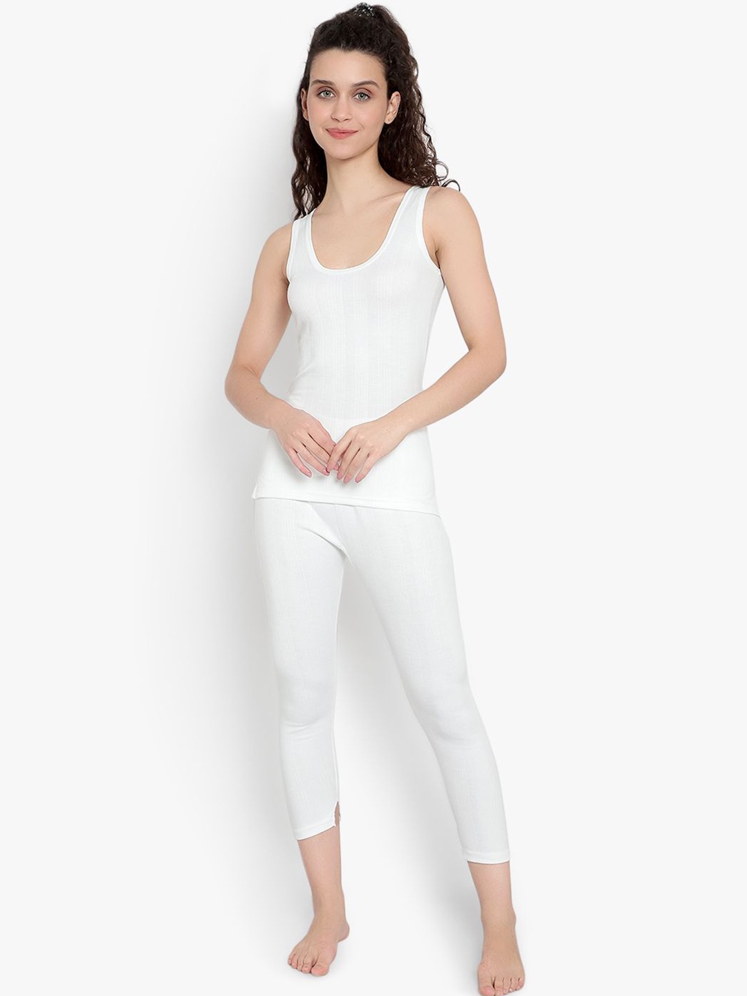 

SKY HEIGHTS Women Ribbed Cotton Thermal Set, White