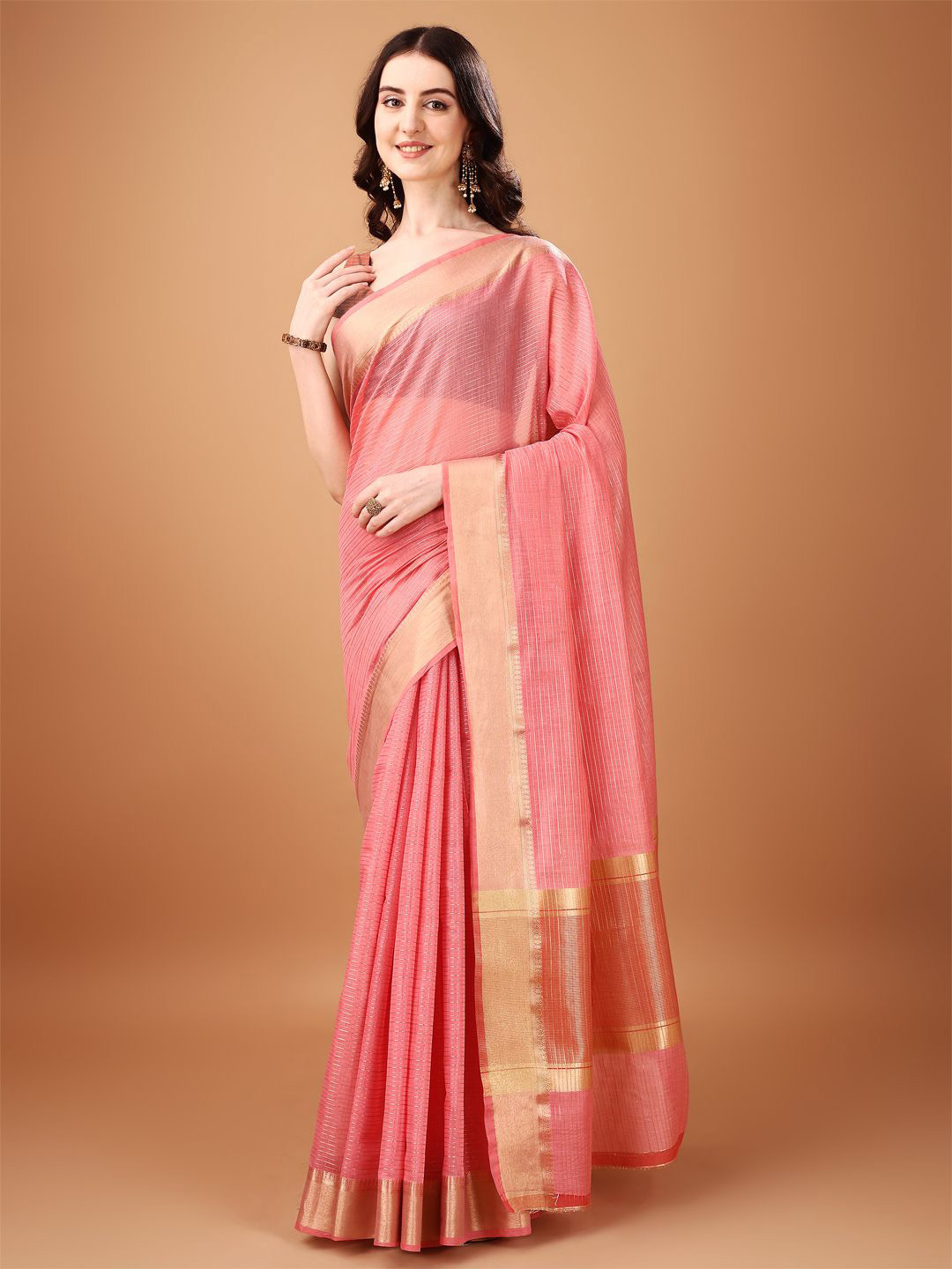 

KAZIA Zari Satin Banarasi Saree, Pink