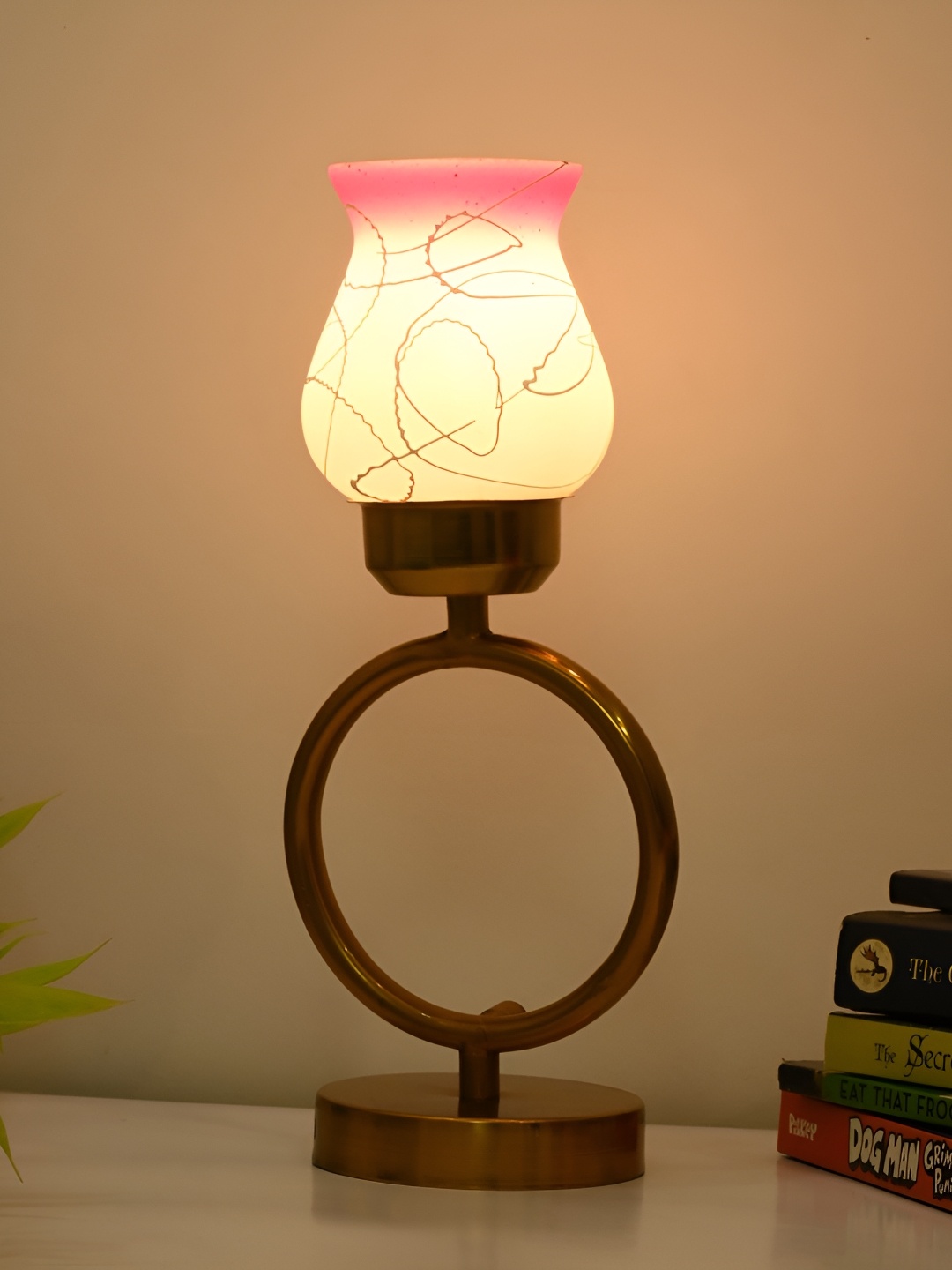 

Afast White & Pink Printed Traditional Spherical Glass Table Lamp With Adjustable Cord