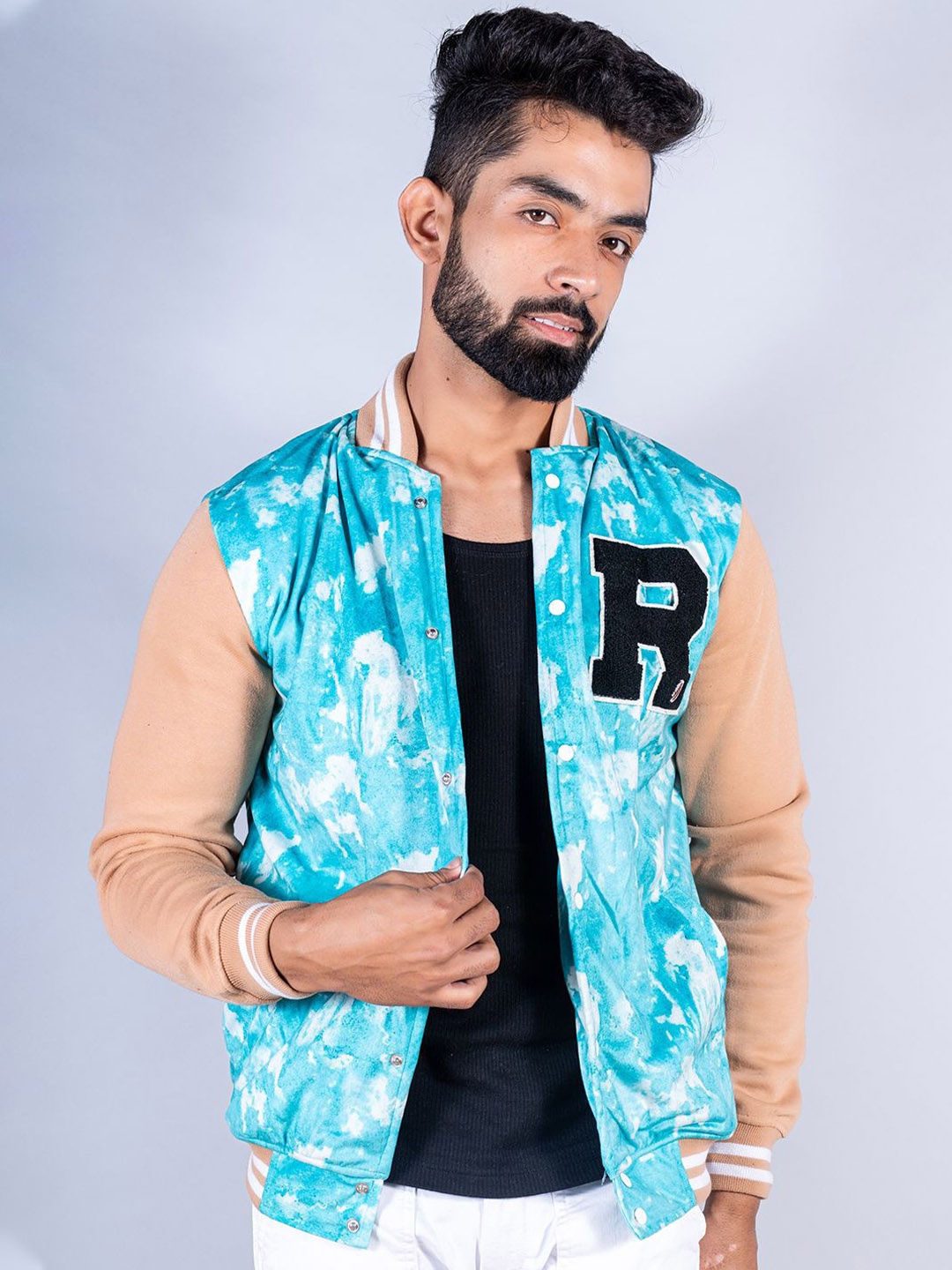 

Tistabene Men Tie and Dye Bomber Jacket, Blue