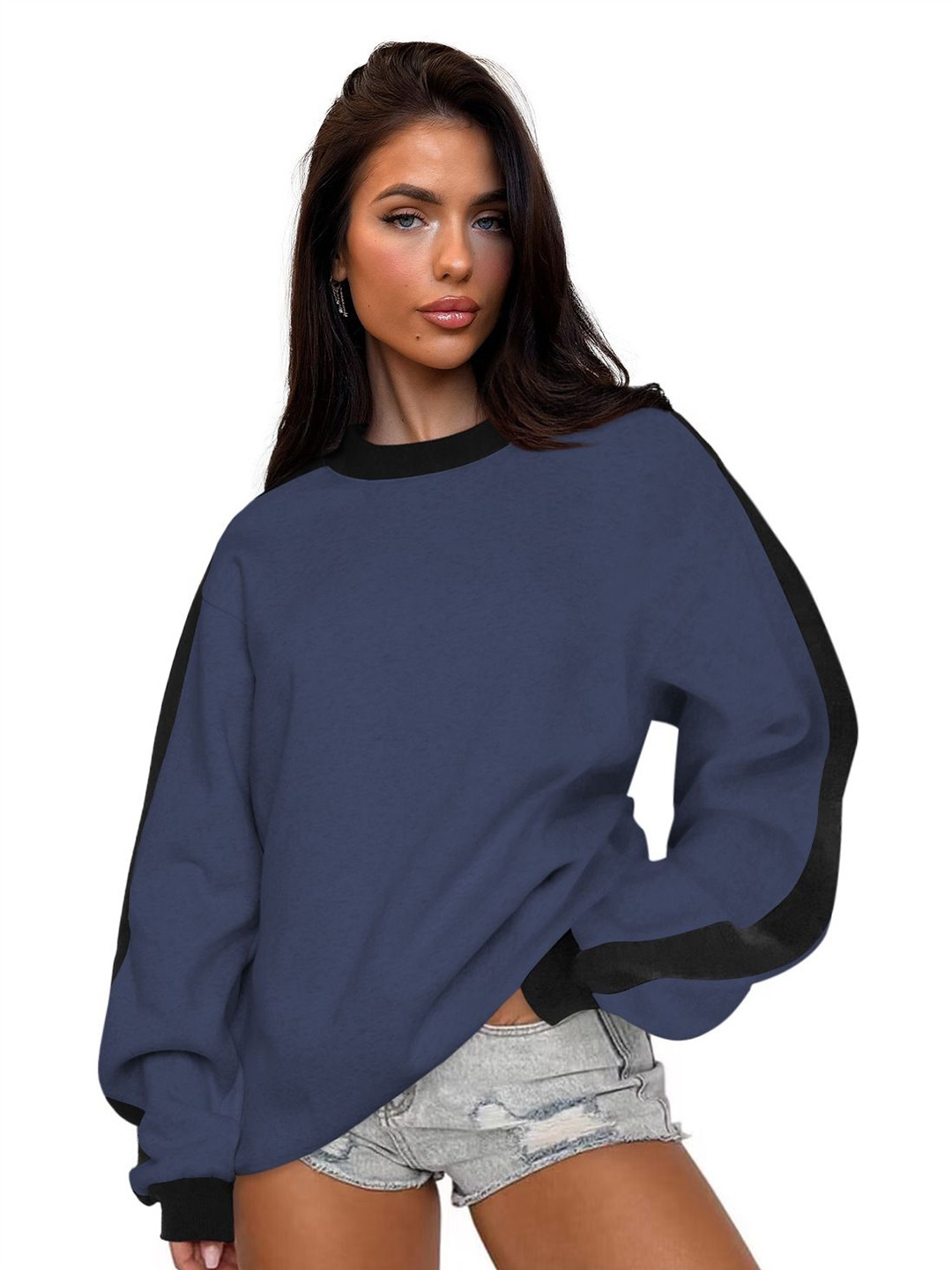 

HERE&NOW Women Printed Sweatshirt, Blue