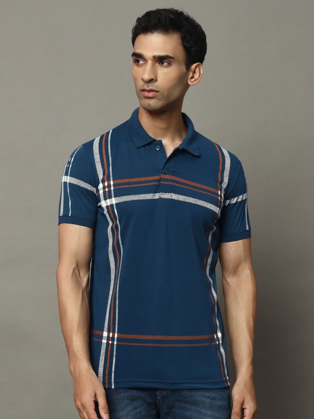 

OGEN Men Printed Polo Collar Pockets T-shirt, Blue