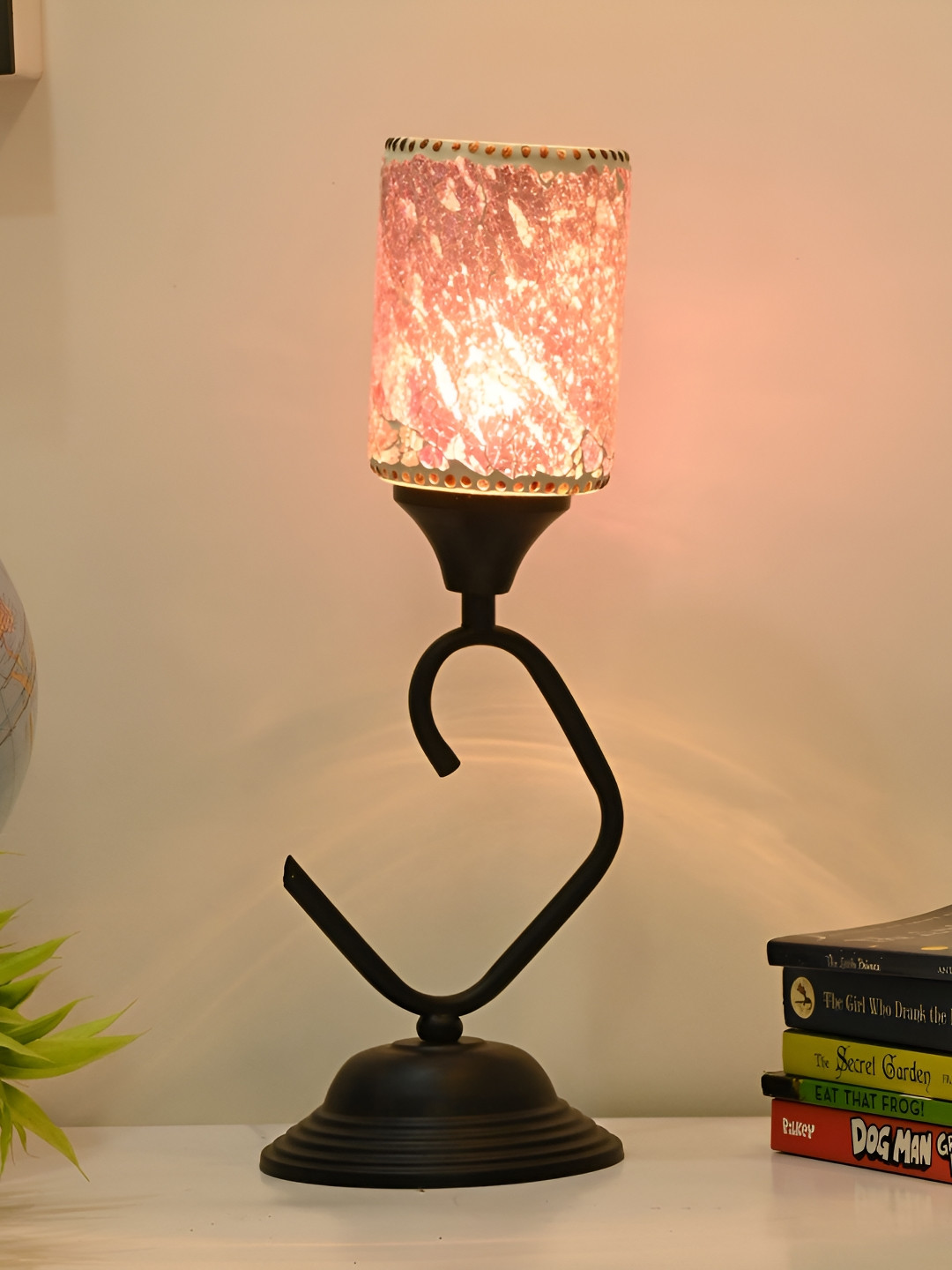 

Afast Pink & White Textured Traditional Cylindrical Glass Table Lamp With Adjustable Cord