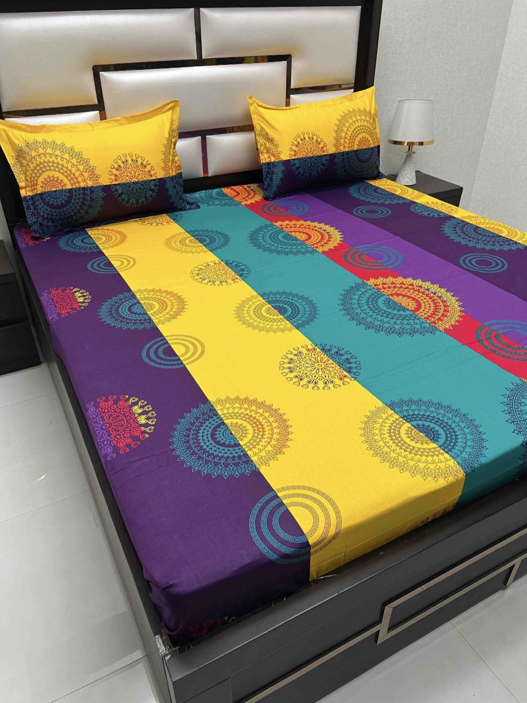 

Pure Decor Passion Fur Blue Ethnic 260 TC Pure Cotton Queen Bedsheet With 2 Pillow Covers