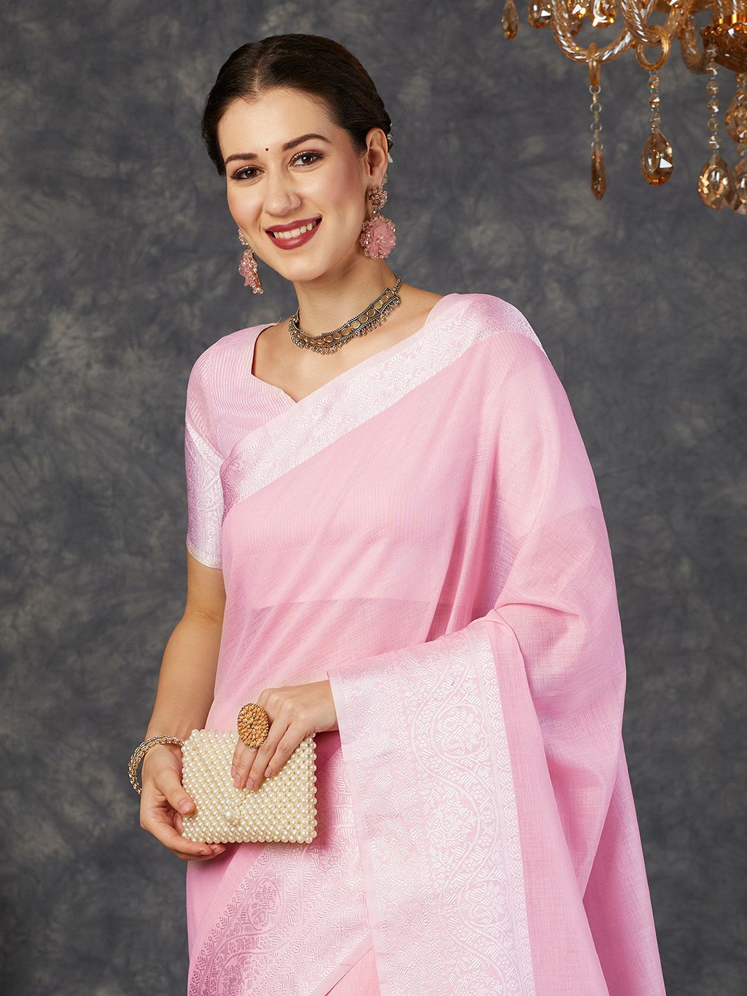 

Satrani Zari Pure Cotton Kanjeevaram Saree, Pink