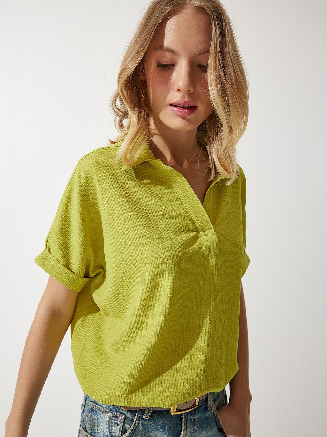 

Happiness istanbul Mandarin Collar Extended Sleeves Top, Na