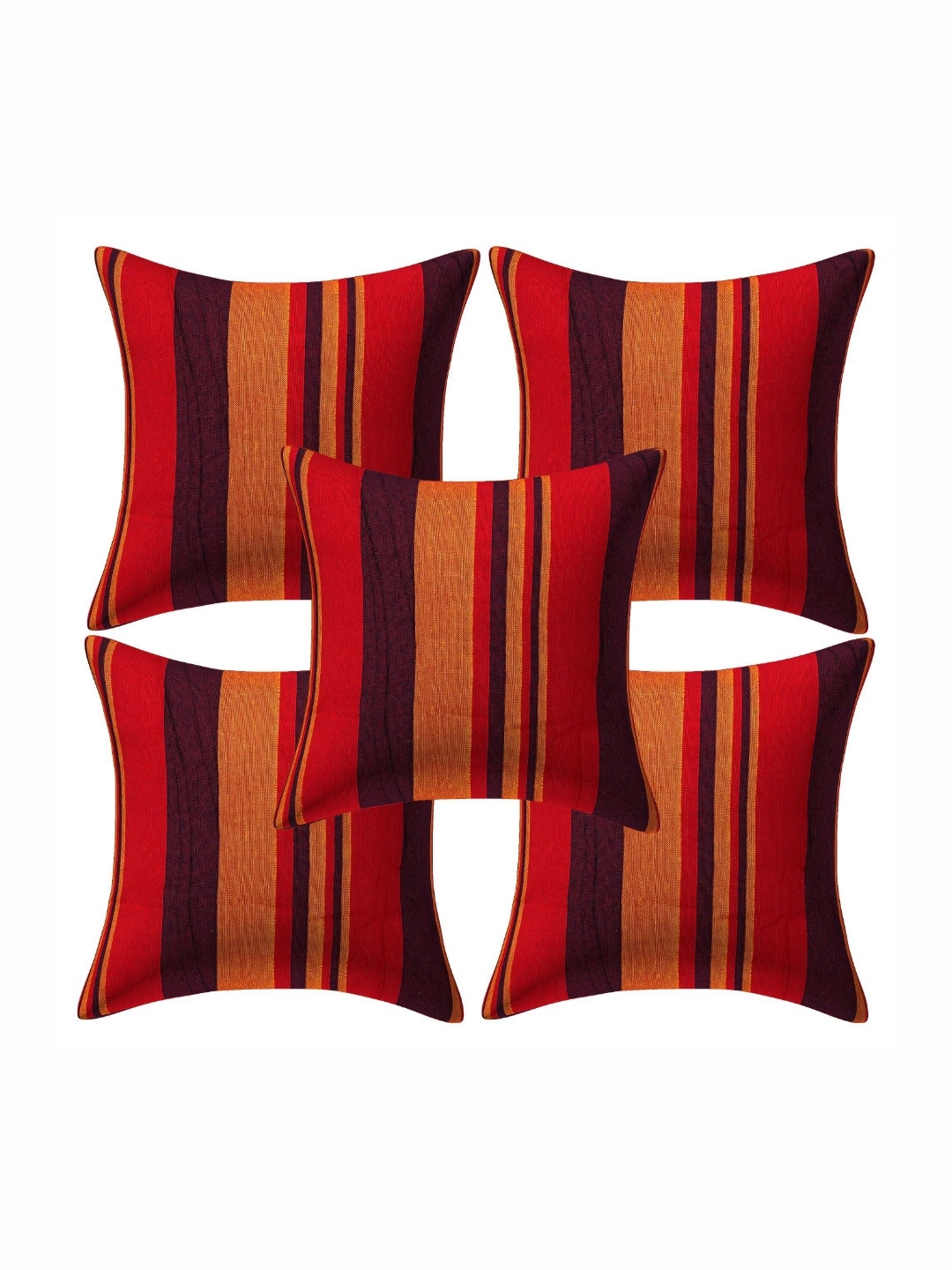 

Creeva Red & Orange-Coloured 5 Pieces Striped Cotton Square Cushion Covers