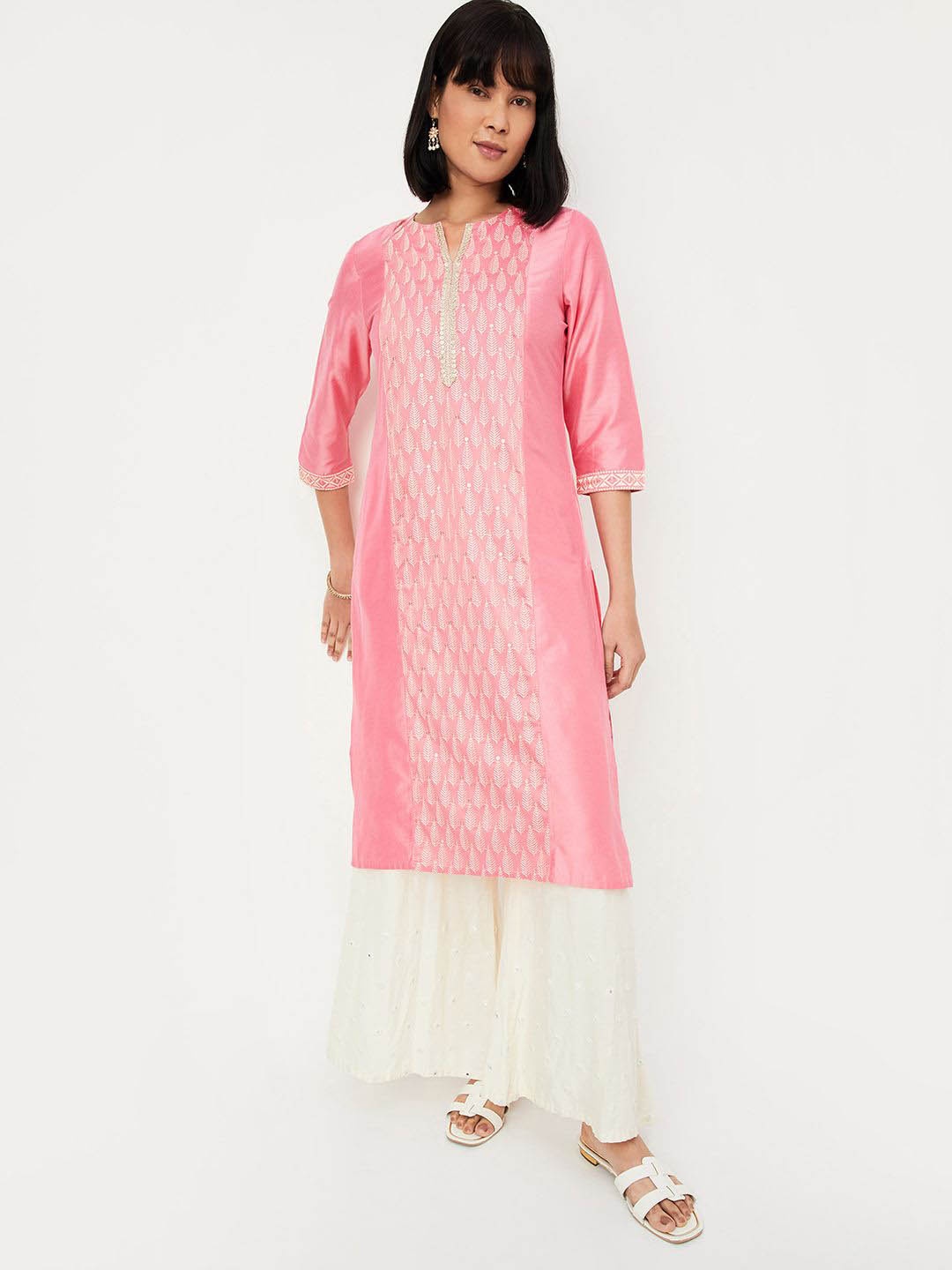 

max Floral Embroidered Sequinned Regular Straight Kurta, Pink
