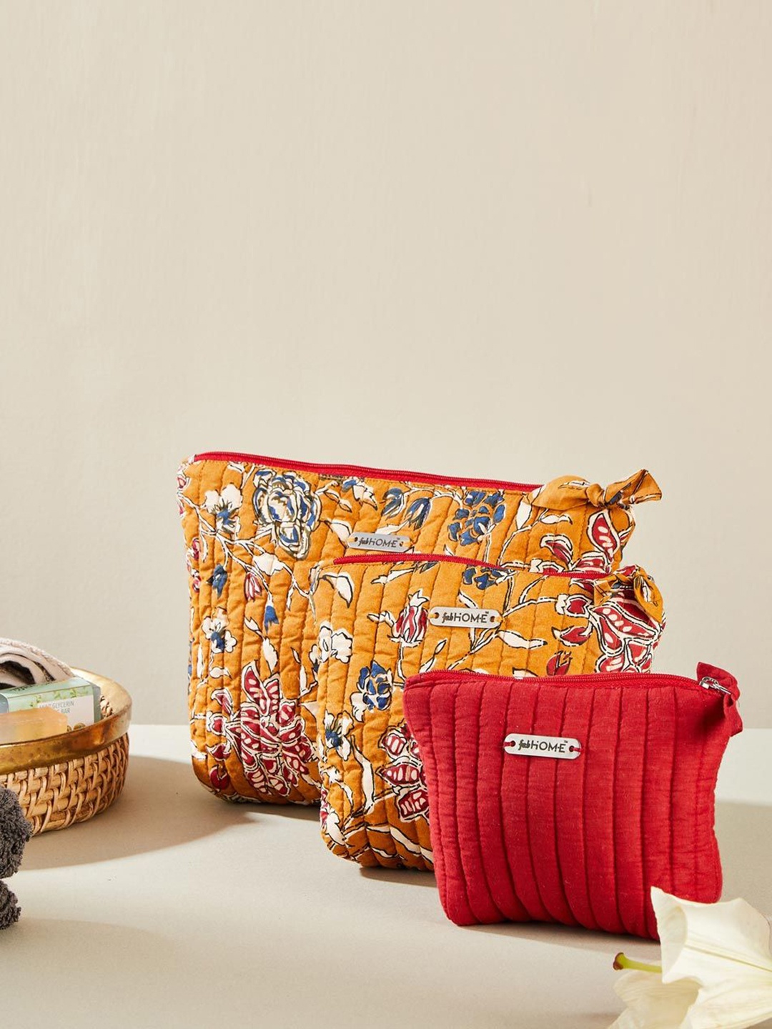 

Fabindia Floral Printed Structured Handheld Bag with Tasselled, Yellow