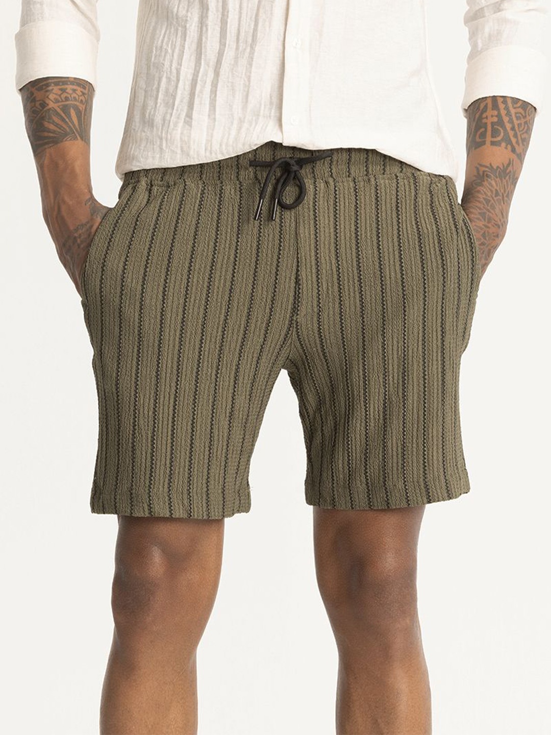 

Snitch Men Striped Shorts, Olive