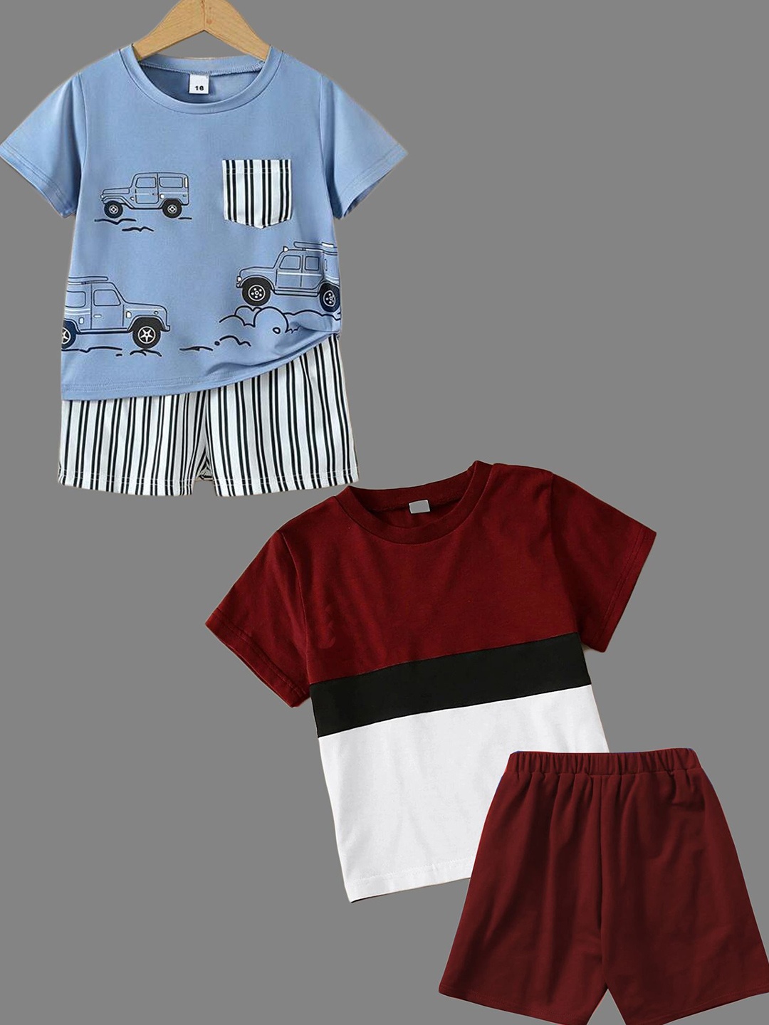 

BAESD Kids Set Of 2 Printed Pure Cotton T-shirt with Shorts, Maroon