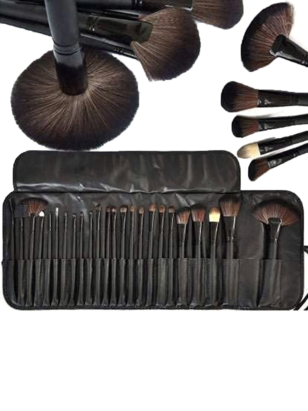 

YELGO Set Of 24 Professional Make Up Brushes With Leather Storage Pouch, Black
